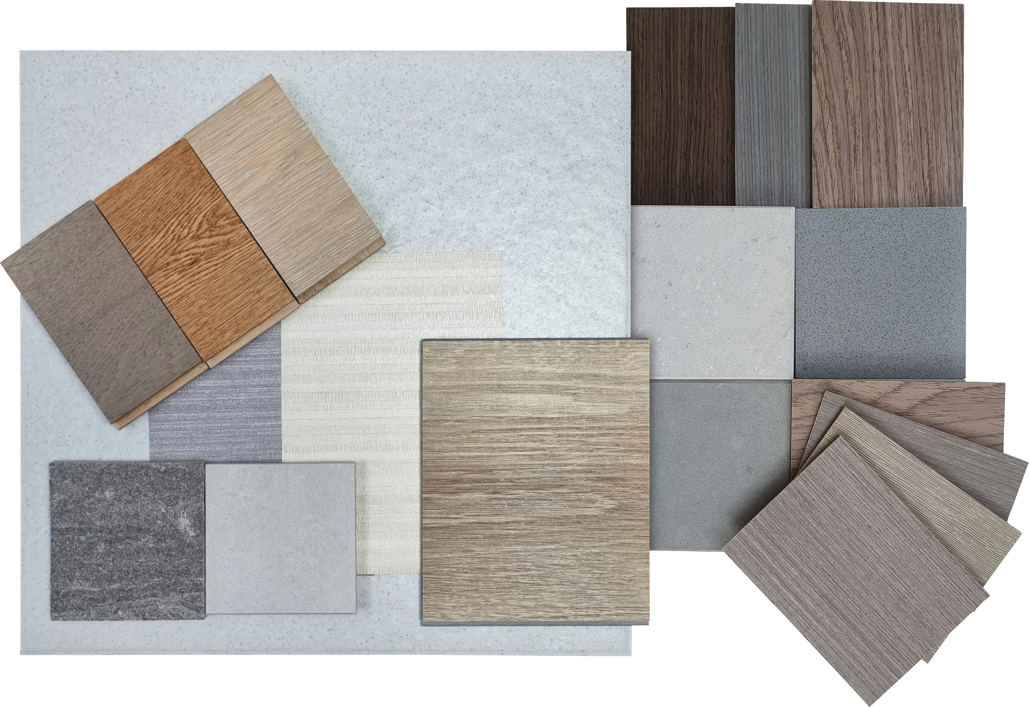 A selection of wood and tile samples.
